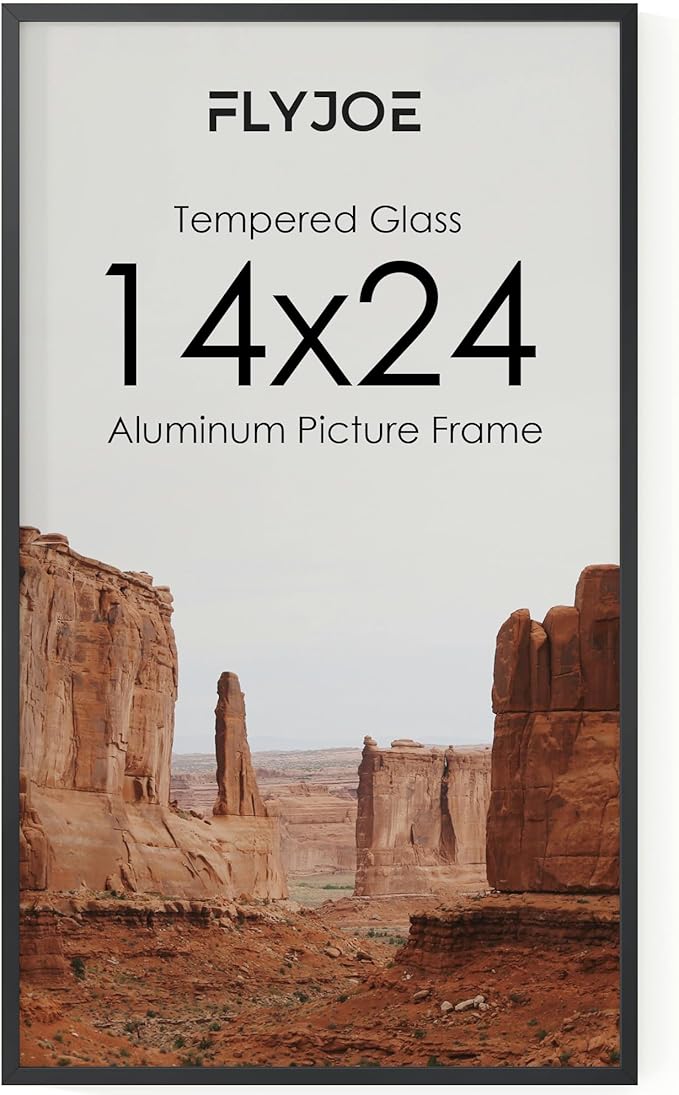 14x24 Metal Picture Frame - Black Aluminum Picture Frames with Real Glass, Wall Mounting Horizontally or Vertically, Diploma, Certificates and Decor for Wall Gallery 24x14 Frame, Black
