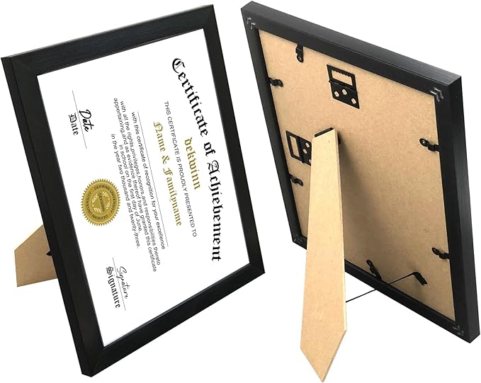 8.5x11 Picture Frames Certificate Document Frame Set of 6 with Real Glass, Diploma Frame for Wall Gallery or Tabletop display in Black