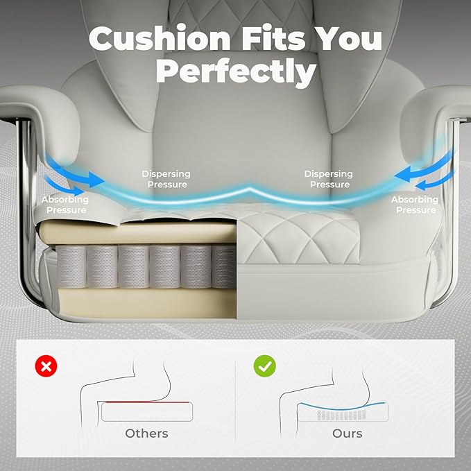 COMHOMA Big and Tall Office Chair, High Back Leather Gaming Chair with Footrest, Executive Ergonomic Office Chairs with Pocket Spring Lumbar Support and with Outward Fixed Soft Armrests