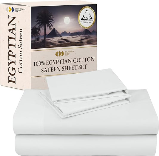 California Design Den Certified Luxury 100% Egyptian Cotton Sheets Full, Deep Pocket Sheets Set, Sateen Cooling Sheets Full Size for Hot Sleepers (Creamy Ivory)