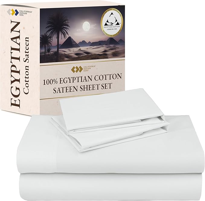 California Design Den Certified Luxury 100% Egyptian Cotton Bed Sheets - King Sheets Set with Deep Pockets, Sateen Weave, Cool and Durable Luxury Bedding Set - Creamy Ivory