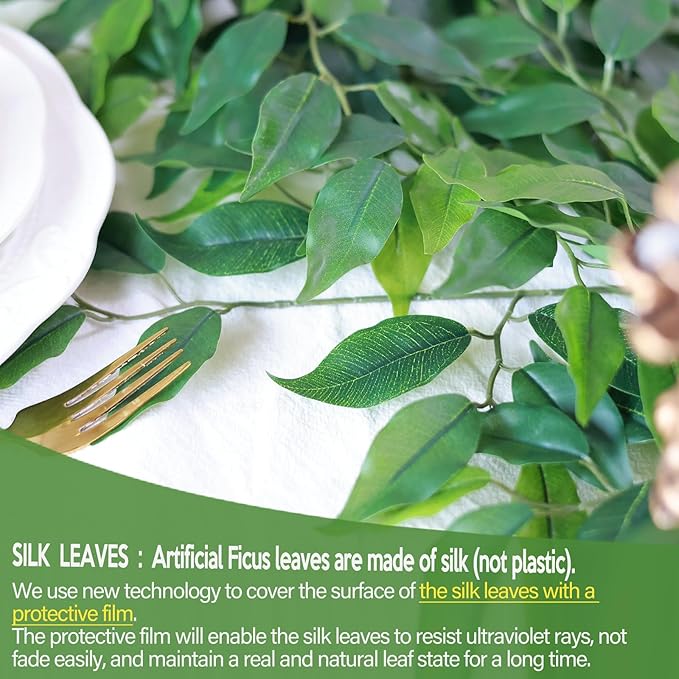 mizii 12pcs Artificial Greenery Stems Silk Green Leaves Fake 23in Ficus Garland Spray Plants Faux Greenery Decoration for Centerpieces Wedding Arch Flower Bouquet Table Home Decor (12)