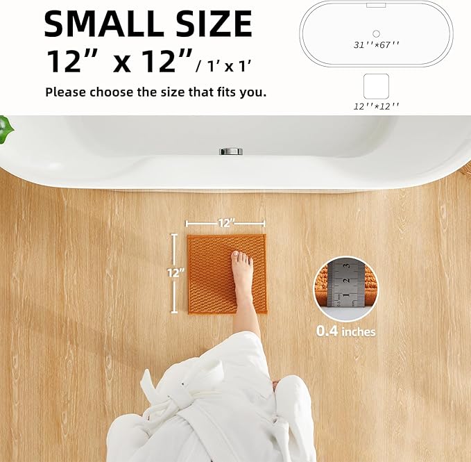 Small Bathroom Rugs Non Slip Washable Bath Rugs Super Absorbent Bathroom Rug Thin Quick Dry Low Pile Bath Mats, Orange 12"x12"