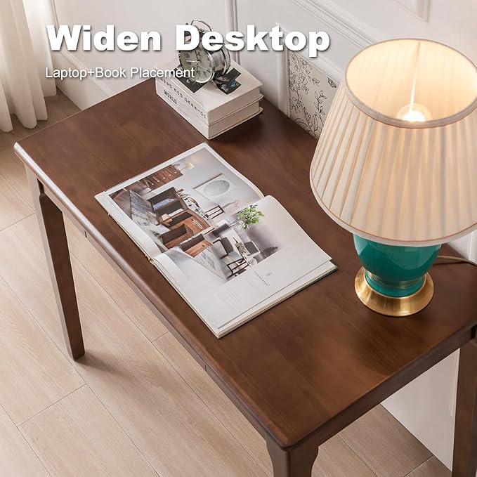 Solid Wood Desk, Gaming Study Home Office Desks for Work, Student PC Desk for Bedroom, Small Computer Desk for Small Spaces, Easy to Assemble (Walnut Color, 39inch)