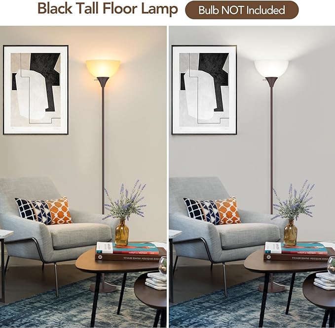 Floor Lamp, LED Standing Lamps with White Plastic Shade, Corner Floor Lights for Living Room Bedroom, Rotary Switch, Bulb not Included, Brown