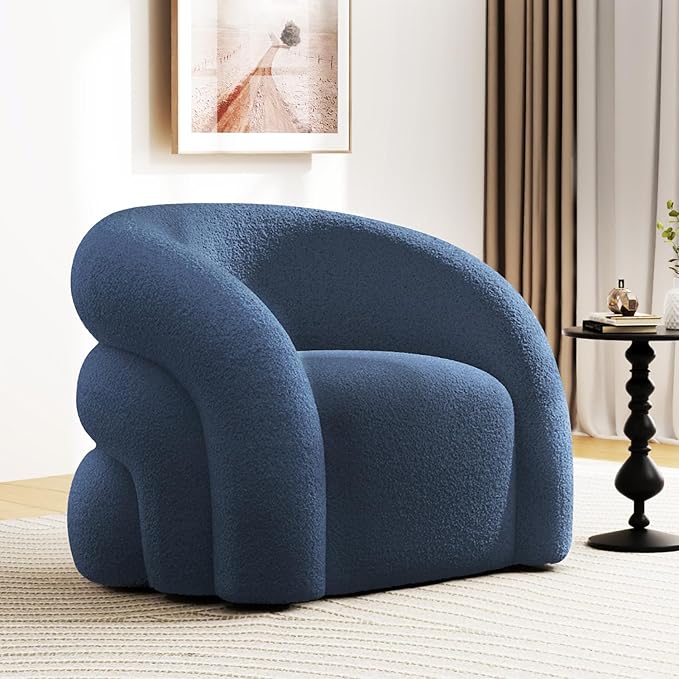 34.6" W Mordern Swivel Accent Chair,Sherpa Round Upholstered Boucle 360° Swivel Armchair for Living Room,Comfy No Assembly Sofa Chair for Bedroom Reading Apartment Lounge(Navy Blue)