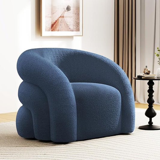 34.6" W Mordern Swivel Accent Chair,Sherpa Round Upholstered Boucle 360° Swivel Armchair for Living Room,Comfy No Assembly Sofa Chair for Bedroom Reading Apartment Lounge(Navy Blue)