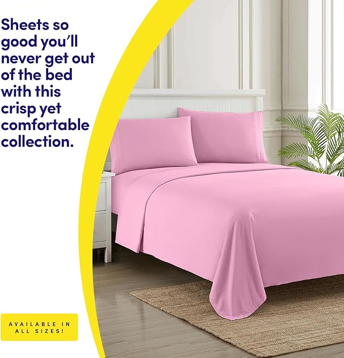 1500 Supreme Collection Full Sheet Sets Pink - Luxury Hotel Bed Sheets and Pillowcase Set for Full Mattress - Extra Soft, Elastic Corner Straps, Deep Pocket Sheets, Full Pink