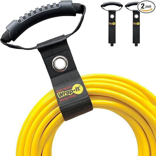 Easy-Carry Wrap-It Storage Straps - 17" (2-Pack) Black with Grommet - Extension Cord Organizer with a Handle for Cable and Hose Storage