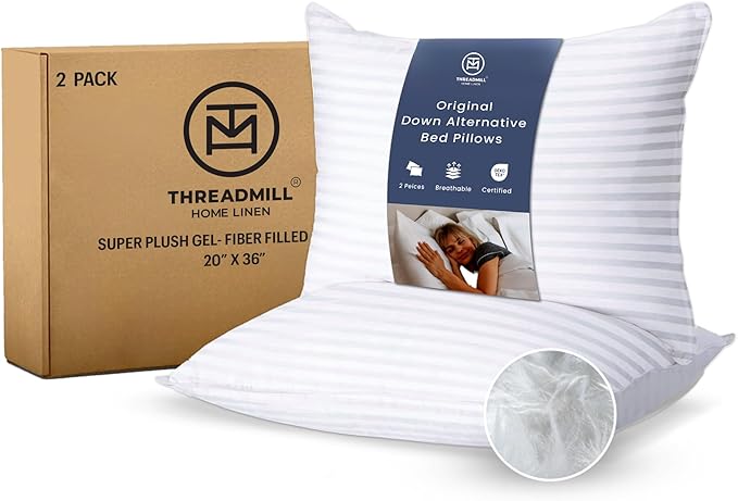 Threadmill Soft Bed Pillows King Size Set of 2 | Down Alternative Cooling Soft Pillows for Sleeping | 20 x 36 Hotel, King Size Pillows 2 Pack for Back, Stomach or Side Sleepers