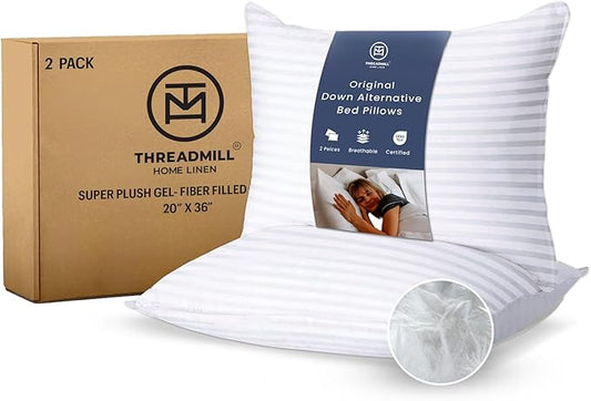 Threadmill Soft Bed Pillows King Size Set of 2 | Down Alternative Cooling Soft Pillows for Sleeping | 20 x 36 Hotel, King Size Pillows 2 Pack for Back, Stomach or Side Sleepers