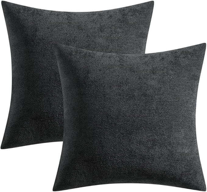 MIULEE Pack of 2 Black Decorative Pillow Covers 20x20 Inch Soft Chenille Couch Throw Pillows Farmhouse Cushion Covers for Home Decor Sofa Bedroom Living Room