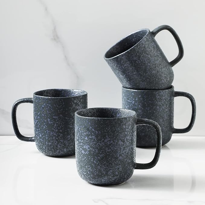 Stone Lain Stoneware Dish Set, 4 Mugs, Tom - Gray and Blue
