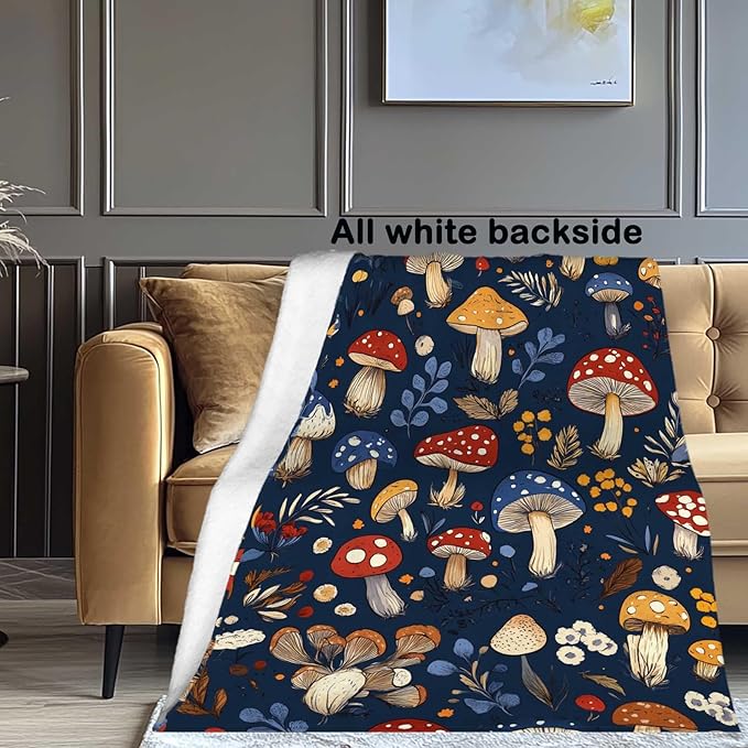 Mushroom Blanket Throw, Gifts for Women and Men, Lightweight Fleece for Decor, Hippie, 50x60 Inches