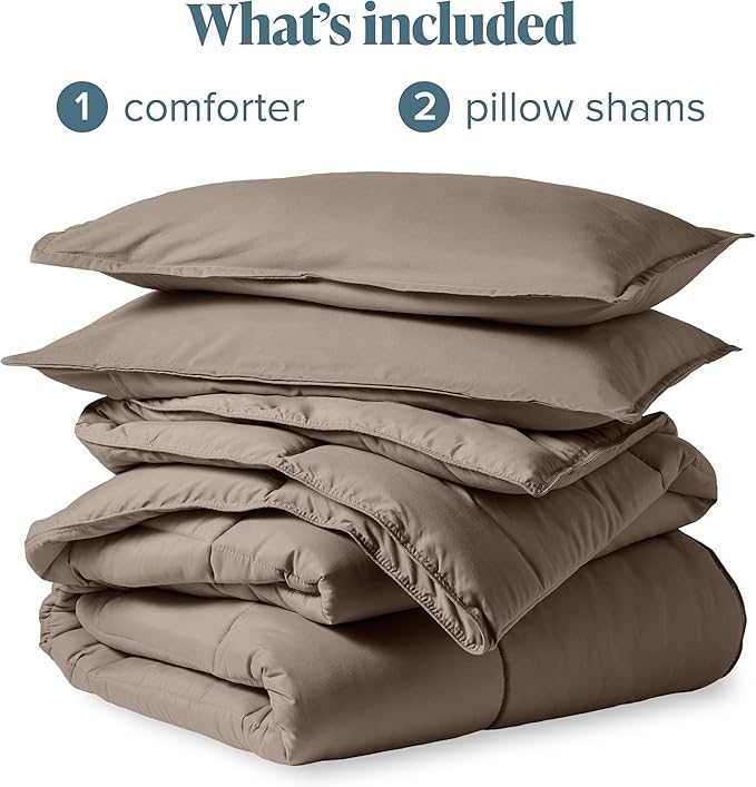 Bare Home Comforter Set - Oversized Queen Size - Ultra-Soft - Goose Down Alternative - Premium 1800 Series - All Season Warmth (Oversized Queen, Taupe)