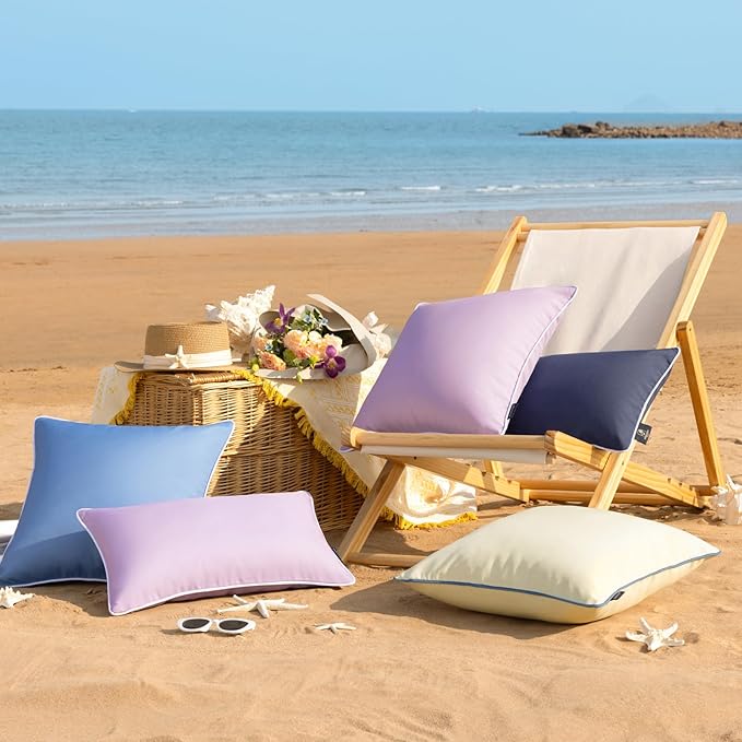 Phantoscope Pack of 2 Outdoor Waterproof Throw Pillow Covers Decorative Square Cushion Case Patio Pillows for Couch Tent Sunbrella, Lavender Purple 18x18 inches