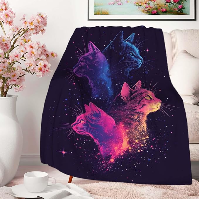 Cat Throw Blanket for Women and Men, Gifts for Girls and Cat Lovers，Cute Soft Cozy Lightweight Fleece for Home Decor, 50x60 Inches