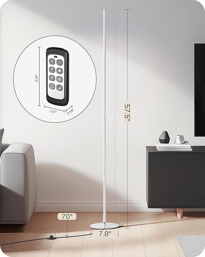 EDISHINE Modern Minimalist LED Floor Lamp, Set of 2, 57.5" Height, 7 Color Temperature 3000-6000K, Dimmable Corner Floor Lamp for Bedroom, Living Room, Office, White