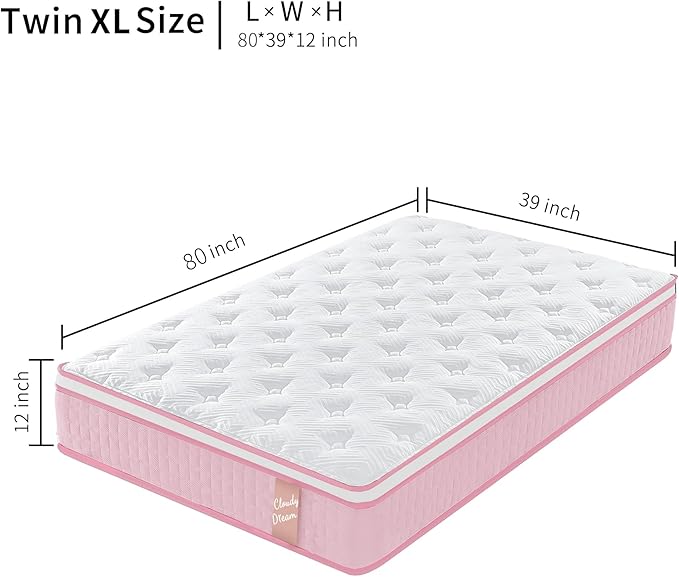 12 Inch Memory Foam Mattress,Twin XL Size Plush Hybrid Mattress,7-Zone Memory Foam & Pocket Spring,Edge Support & Motion Isolating,Pressure Relief, Certified Foams Fabric,Bed in a Box,Echelon Dream