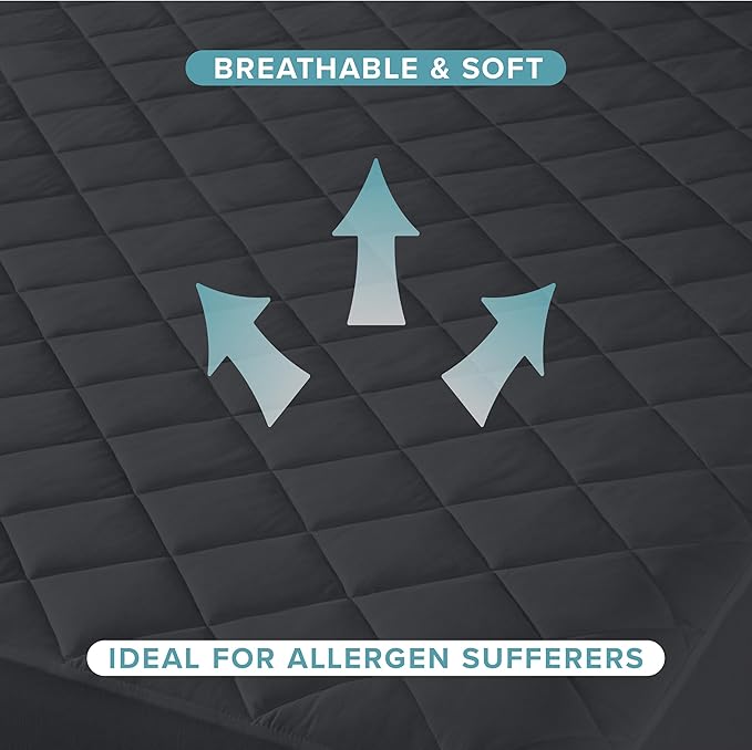 Bare Home King Quilted Fitted Mattress Pad - Cooling Mattress Cover - Easily Washable - Elastic Fitted Cover for Mattress - Stretch-to-Fit up to 15 Inches Deep (King, Black)