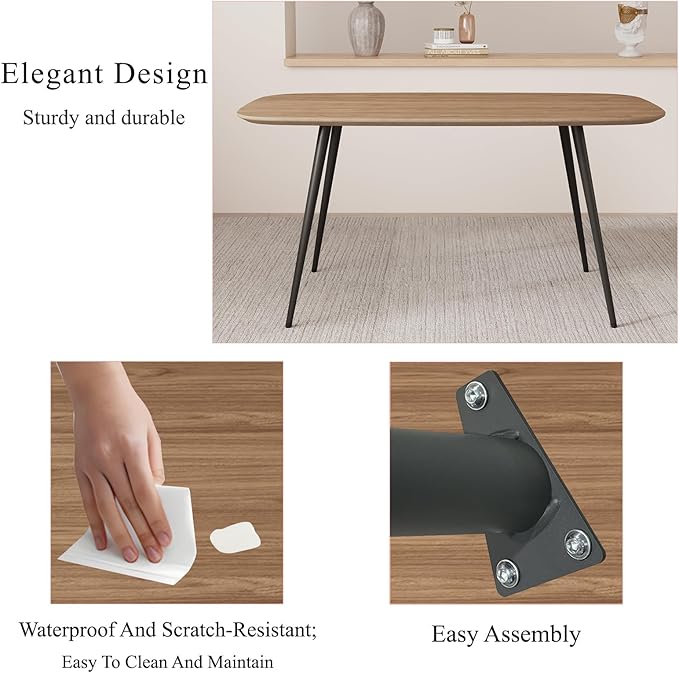 47.2'' Dining Table Set for 4,Modern Wood Dining Table,Leather Dining Chairs 4,Table and Chairs Set of 4,Ideal for Kitchen Dining Room (Walnut Color Table + 4 U-Shaped Gray Chairs, 47.2")