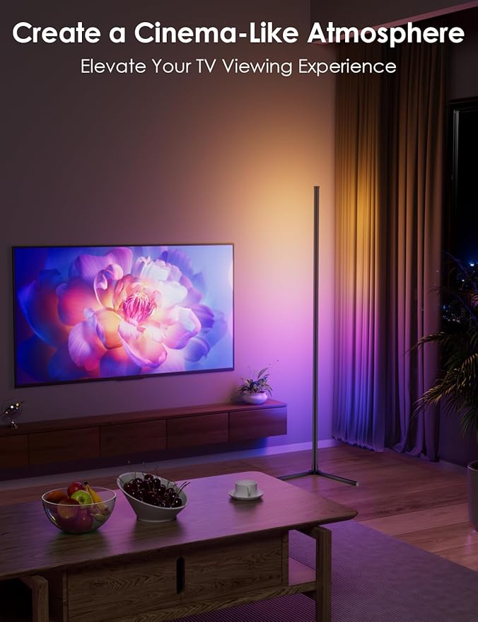 2PCS RGB Corner Floor Lamp, 64.5" RGB Color Changing Led Floor Lamp for Living Room APP and Remote Modern Light Bar with Music Sync and 16 Million Colors Dimmable Ambient Lighting for Bedroom