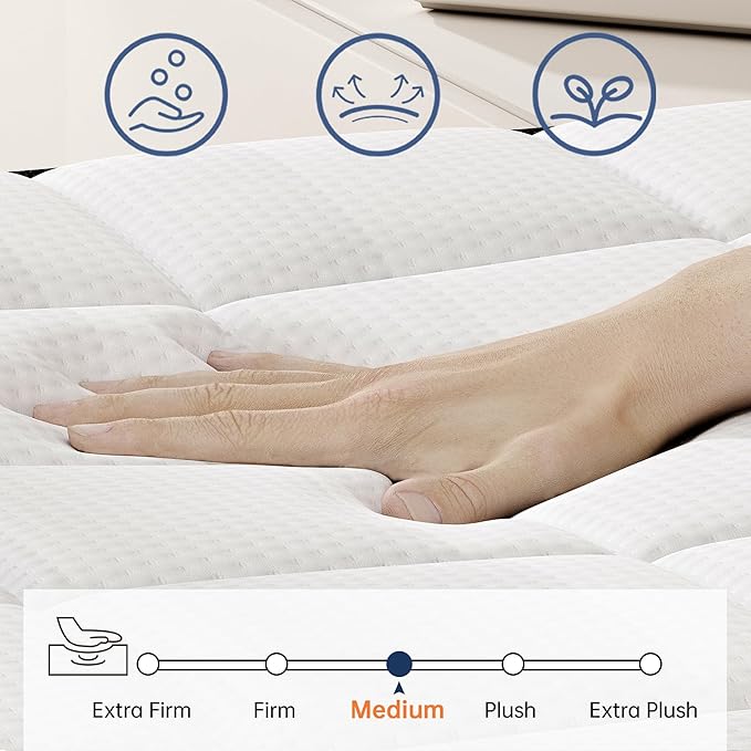 King Mattress, 16 Inch Hybrid King Size Mattress, Plush Firm, Memory Foam and Pocket Springs, 3 Coils Strong Edge Support, Pressure Relief, Bed in Box