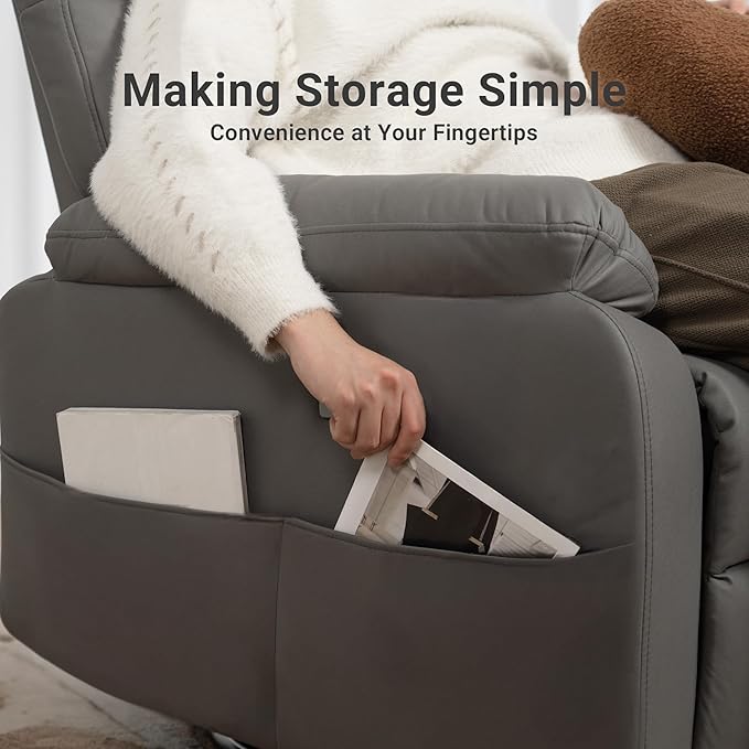 Claiks Zero Gravity Recliner Chair, Adjustable Electric Reclining Sofa Lounge, Oversized Reclining Chair for Adults with USB&Type-C Ports, Side Pocket, for Living Room, Tech Cloth Fabric, Dark Grey