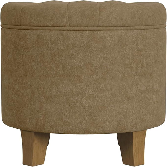 HomePop Home Decor | Upholstered Round Velvet Tufted Foot Rest Ottoman | Ottoman with Storage for Living Room & Bedroom | Decorative Home Furniture, Mocha Velvet