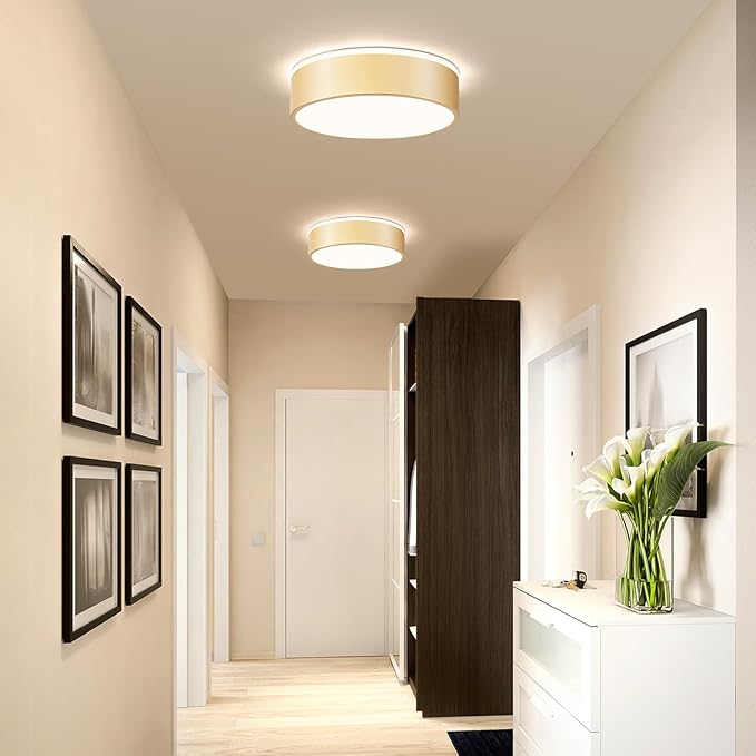 Vikaey Gold LED Ceiling Light, Modern Flush Mount Ceiling Light Fixture, Minimalist Round Metal Lighting Fixture Ceiling Lamp for Hallway, Entryway, Bedroom, Balcony, 11.81 Inch