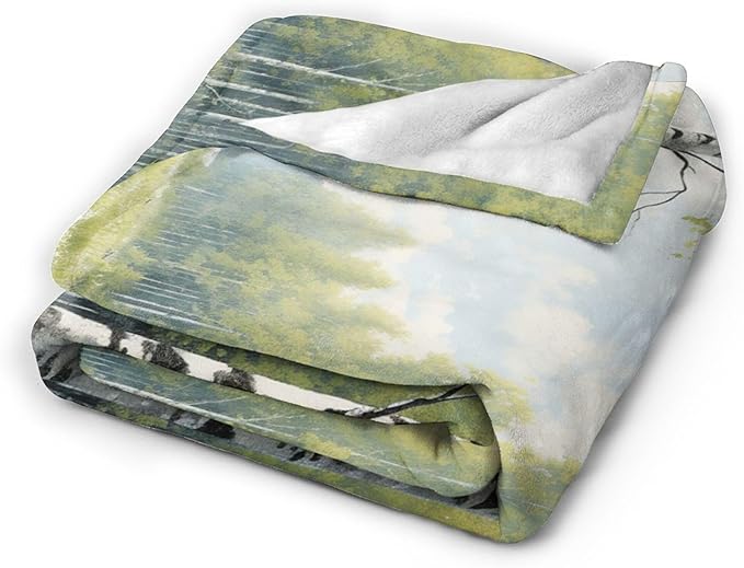 Forest White Birch Landscape Throw Blanket for Women, Men, Girls, Boys - Soft, Warm, Cozy Fleece Blanket for Couch, Sofa, Bed - 80"x60"
