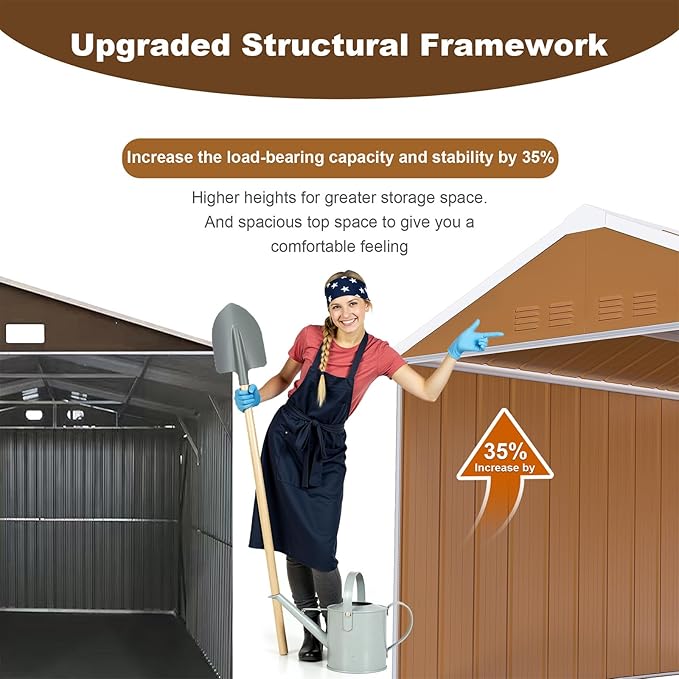 8x12 FT Outdoor Storage Shed, Metal Tool Storage with Updated Frame Structure, Vertical Outside Storage Building, Ventilation, Sloped Roof, Metal Garden Shed for Backyard, Lawn, Patio (8x12 FT)