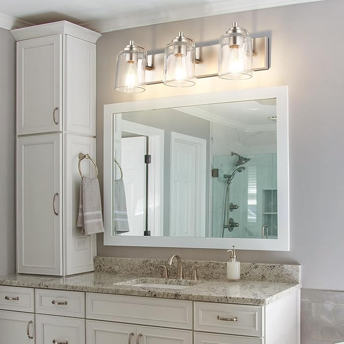 Solfart Brushed Nickel Vanity Light - 3 Light Bathroom Lights Over Mirror