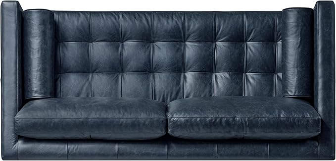 POLY & BARK Napa 82" Leather Pull-Out Convertible Sleeper Sofa in Midnight Blue