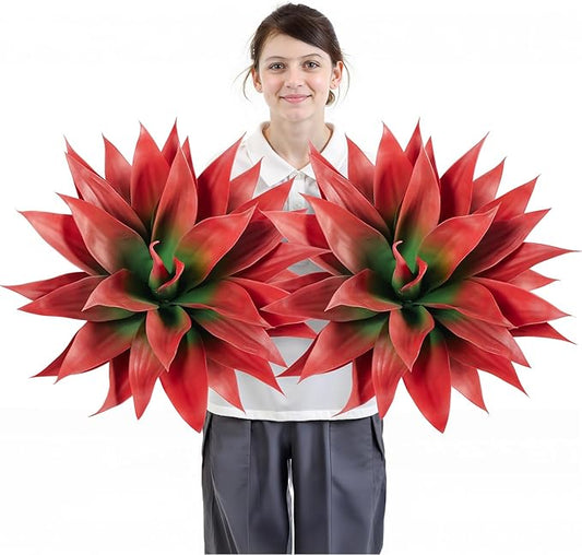 Velener Fall Fake Agave Artificial Plant, Red Fake Succulent Plant for Room Decor, Unpotted Faux Agave Stems Plant for Fall Outdoor/Indoor Decor, 28 inches, Set of 2