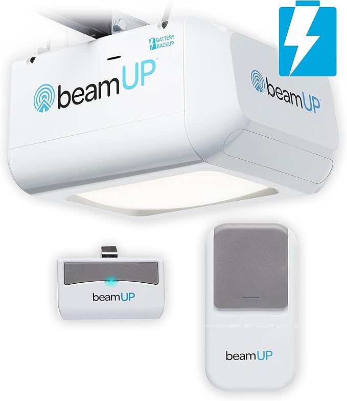 Everlift BU250 Sectional Garage Door Opener with Battery Backup, Heavy-Duty Chain Drive for Single or Double Doors, Wall Mount, and Remote Garage Opener, Quick and Easy Installation, White