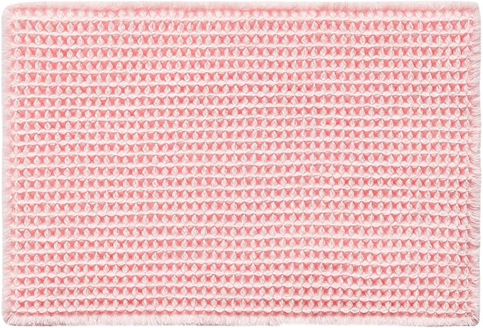 Light Peachy Pink Bathroom Rugs, Waffle Bath Mat Non Slip Washable Quick Dry Cute Bath Mat Boho Farmhouse Bathroom Decor, 36"x24" Light Peachy Pink