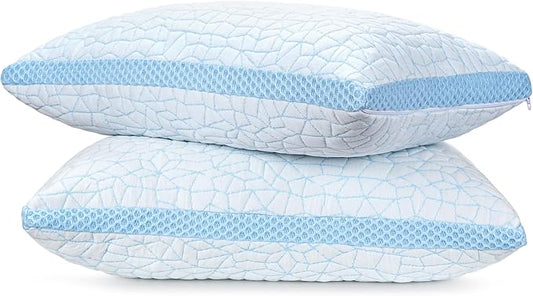 Shredded Memory Foam Pillow, Bed Pillows for Sleeping on Back, Stomach and Side Sleeper, Adjustable Pillows with Washable Cover (Standard - 2 Packs)
