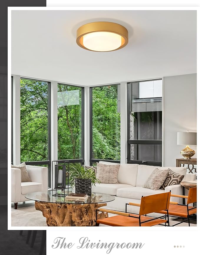 16 Inch Flush Mount Ceiling Light,3-Lights Gold Finish with Frosted Glass Shade,Round Ceiling Light Fixture for Bedroom Livingroom Kitchen