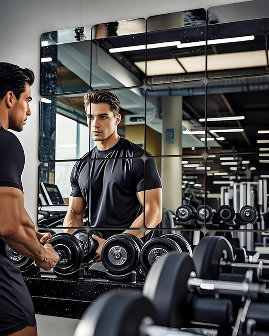 12" x 12" Glass Wall Mirror Tiles for Wall, Frameless Full Length Mirrors Wall Mounted for Home Gym Mirror Yoga Bedroom Dancing Studio Dressing Room (16PCS)