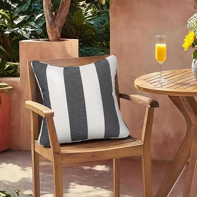Outdoor Throw Pillow Covers 18x18 Inch, Set of 2, Cover Only! Waterproof Fade Resistant Decorative Cushion Sham Pillow Cases for Patio Furniture Chair Couch Sofa - Black Ivory Striped