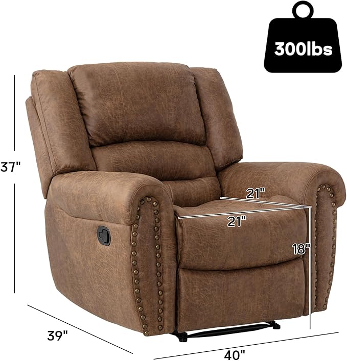 CANMOV Leather Recliner Chair, Classic Breathable Manual Recliner Chair with Comfortable Arm and Back Single Sofa for Living Room, Camel