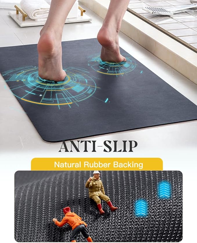 MontVoo -Bath Mat Rug-Rubber Backing Non Slip Quick Dry Absorbent Thin Bathroom Rugs Fit Under Door-Faux Suede Surface Bathroom Floor Mats-Shower Rug for in Front of Bathtub Shower Navy 17"x27.5"