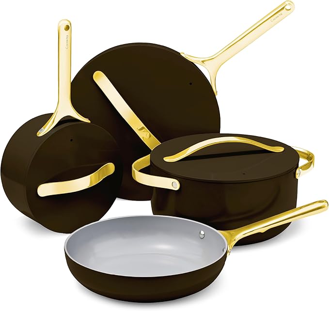 Caraway Nonstick Ceramic Cookware Set (12 Piece) Pots, Pans, Lids and Kitchen Storage - Non Toxic - Oven Safe & Compatible with All Stovetops - Black