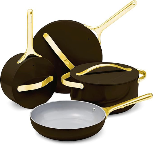 Caraway Nonstick Ceramic Cookware Set (12 Piece) Pots, Pans, Lids and Kitchen Storage - Non Toxic - Oven Safe & Compatible with All Stovetops - Black