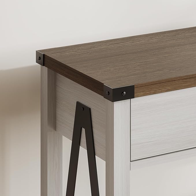 ChooChoo 47'' Farmhouse Console Table with Drawer, Entryway Table with Storage Shelf, Rustic A-Design Sofa Table for Hallway, Entrance, Living Room, White&Brown