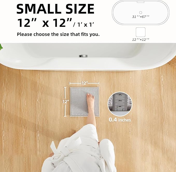 Small Bathroom Rugs, Non Slip Washable Bath Rugs Super Absorbent Bathroom Rug Thin Quick Dry Low Pile Bath Mats, Light Grey 12"x12"