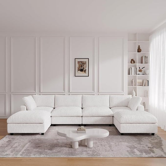 JACH Modern U Shape Sectional Couch, Convertable Modular Couches with Chaise Ottomans, Deep Seat Sofas, Sofa Covers Washable, Minimalist Plush Sofa for Living Room, Apartment, Beige