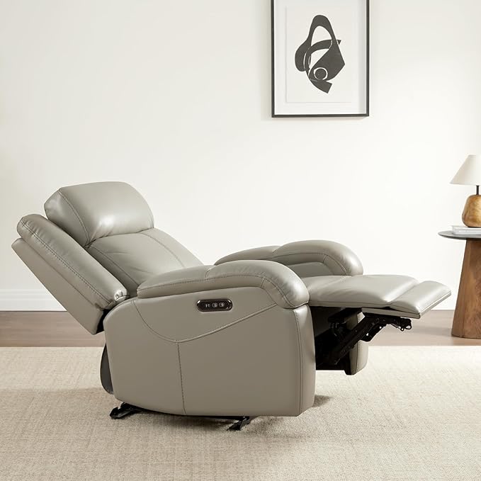 Watson & Whitely Genuine Leather Power Recliner Chairs for Adults, Wall Hugger RV Recliner with Power Headrest & Charging Ports, Electric Recliner Sofa Chair for Living Room, Grey