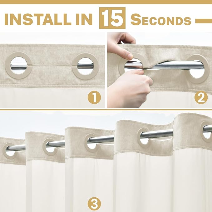 Long No Hook Shower Curtain with Snap in Liner, Polyester Textured Shower Curtain with Liner Set, Waterproof Washable Hotel Style Shower Curtains for Bathroom, 71Wx80H, Cream